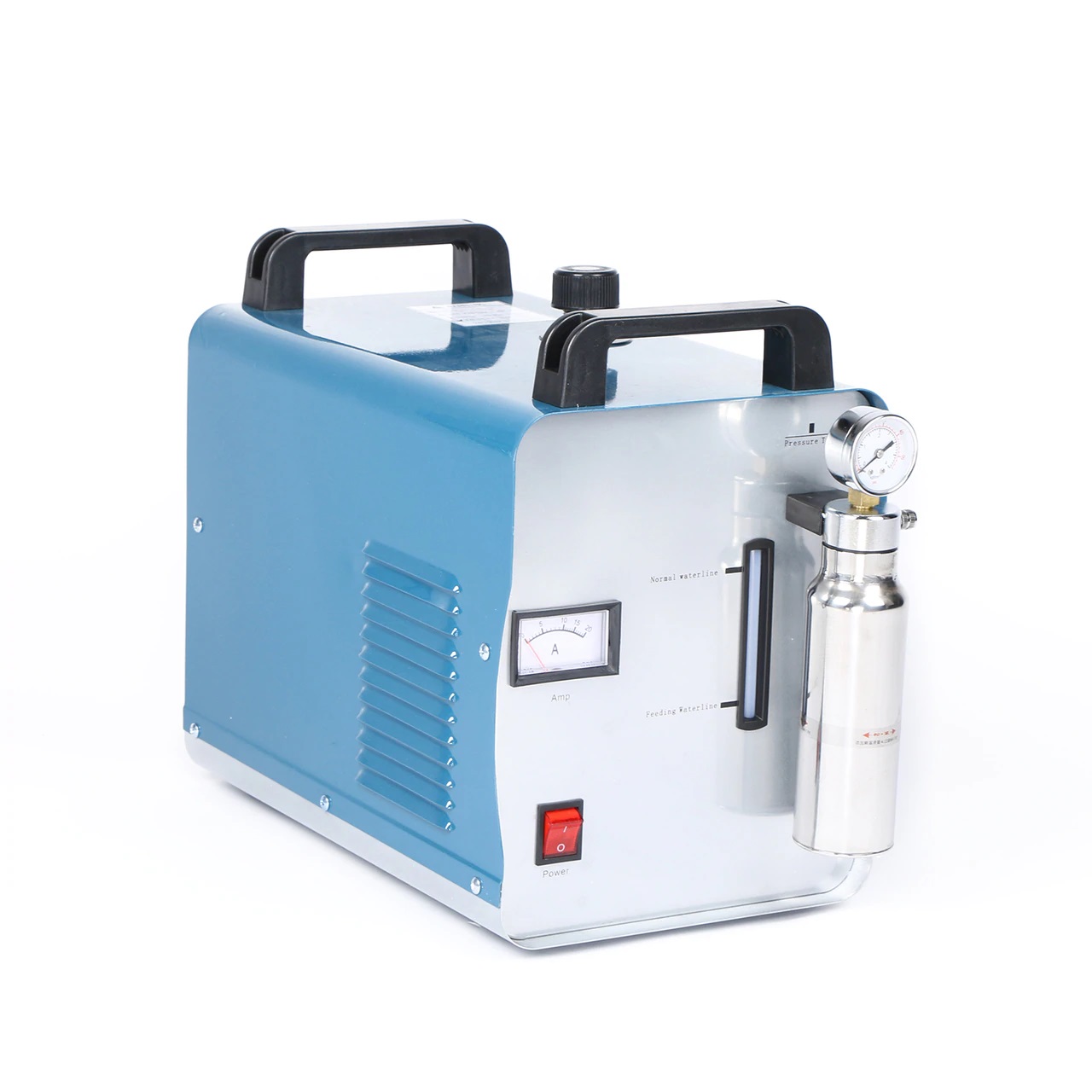 Bench-size oxy-hydrogen (HHO) machine with pressure gauge and bubbler bottle