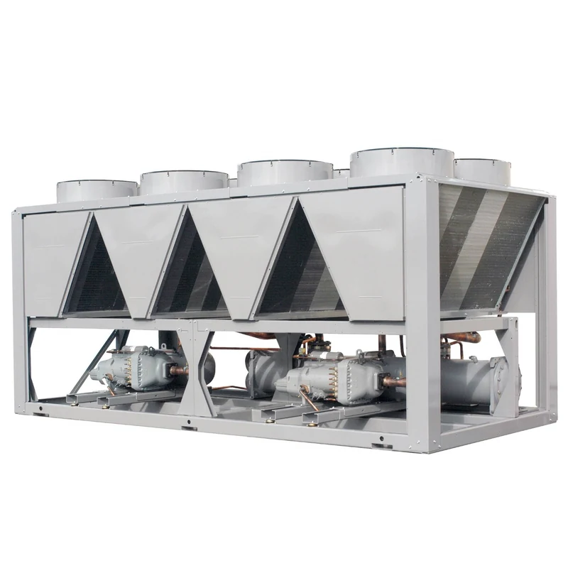 Large air cooled screw chiller with four condenser fan banks