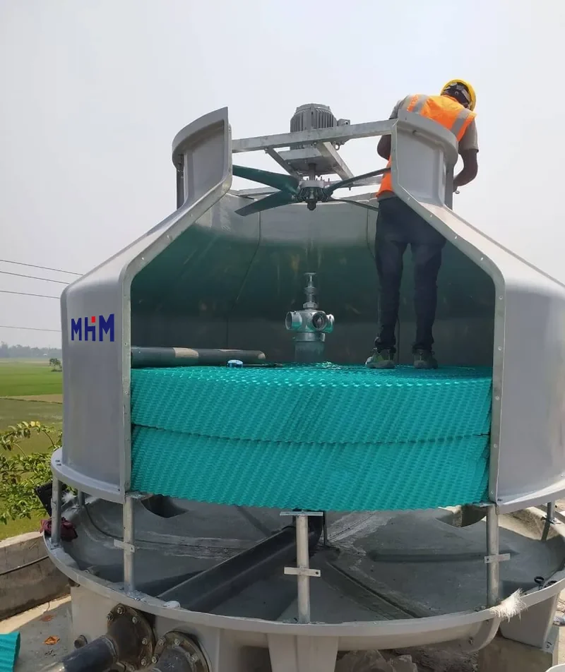 Cooling tower opened up for infill replacement during maintenance