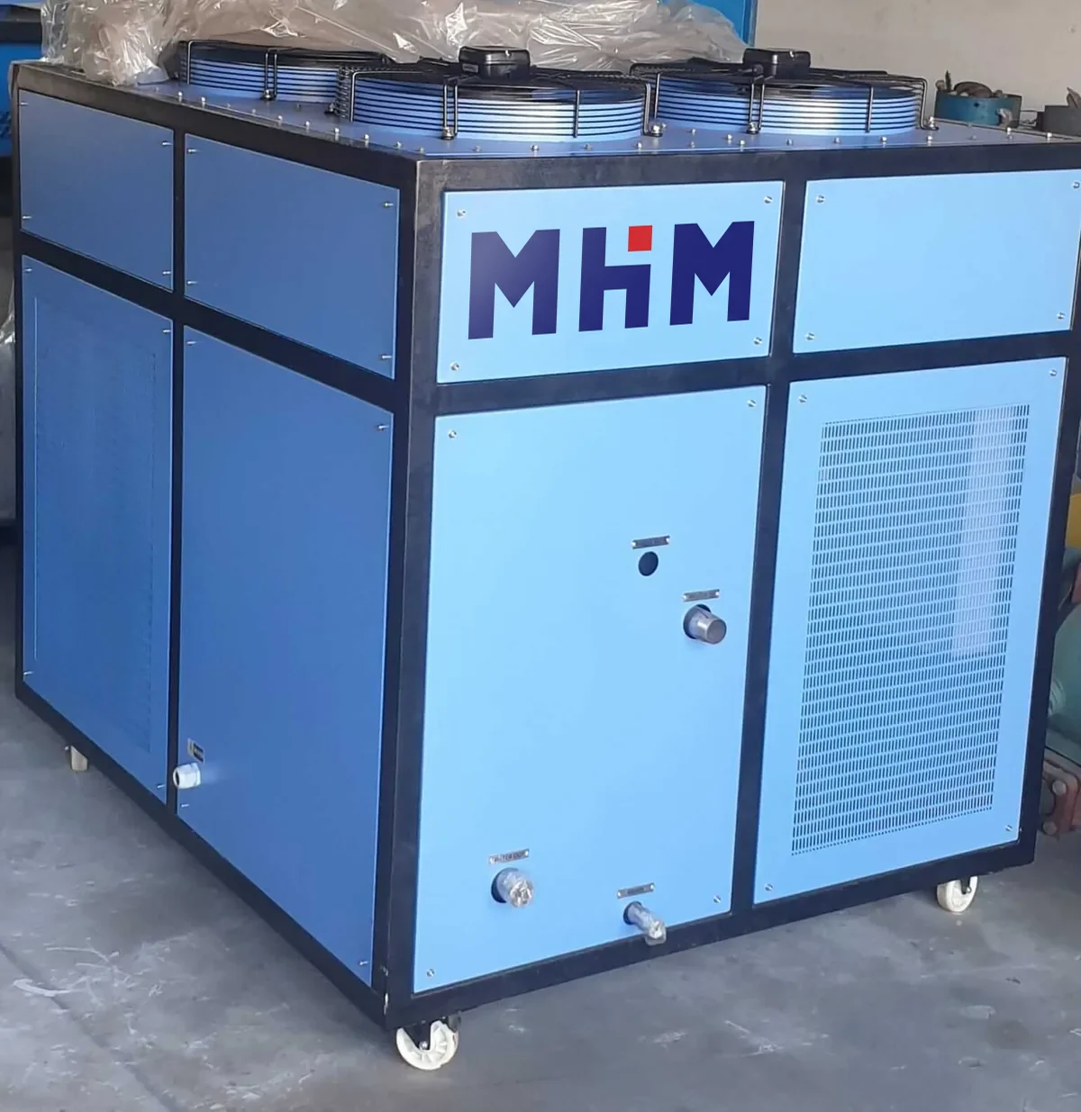 Air cooled industrial chiller assembled by MHM Machineries and installed at a plant in Bangladesh